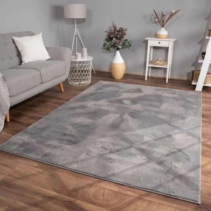 TT Home Teppich, Rechteckig, Höhe: 14 mm, Wohnzimmer Hochflor Teppich Kunstfell Modern Unifarben Flauschig Weich – Bild 4