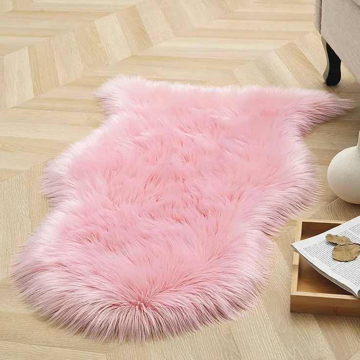HEQUN Faux Lammfell Schaffell Teppich Kunstfell Dekofell Lammfellimitat Teppich Longhair Fell Nachahmung Wolle Bettvorleger Sofa Matte (60x90 cm, Rosa) – Bild 1