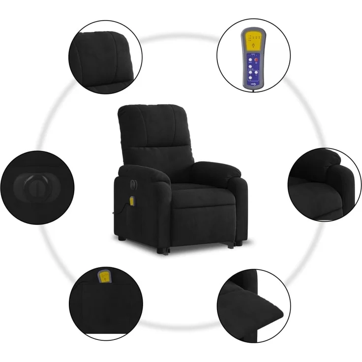 vidaXL Massagesessel Aufstehhilfe Elektrisch Schwarz Mikrofasergewebe 3204953 – Bild 6
