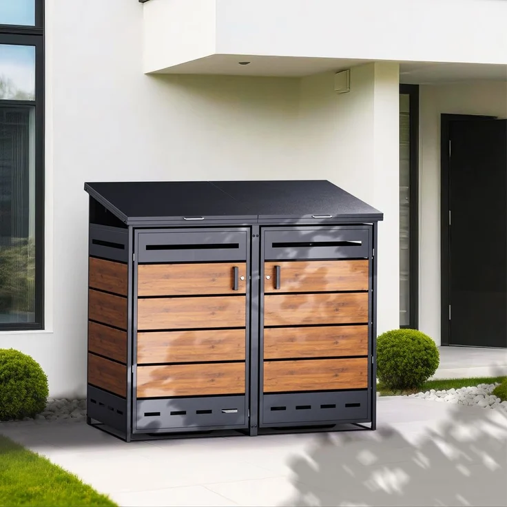 Mülltonnenbox Verkleidung 2er Anthrazit / Holzoptik V2 – Bild 5