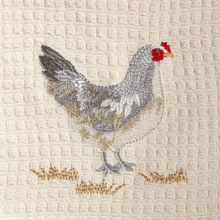 Homescapes Geschirrtuch 2er-Set Geschirrtücher Waffelpiqué mit Huhn-Motiv, 100% Baumwolle – Bild 1