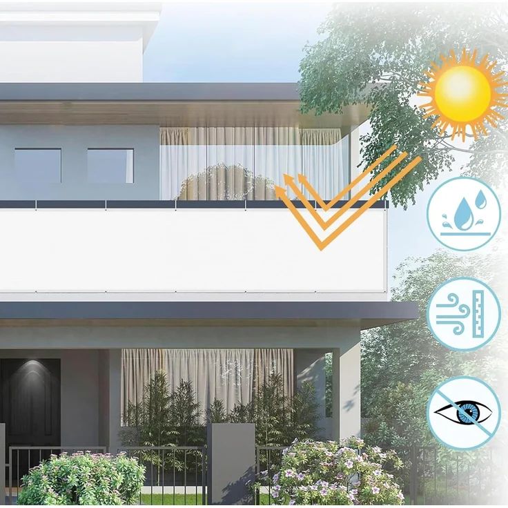 AXT SHADE Balkon Sichtschutz Wetterfest 100x300 cm Balkonverkleidung Balkonabdeckung Balkonbespannung Blickdichte Windschutz und UV-Schutz mit Kabelbinder für Balkongeländer-Weiß – Bild 2