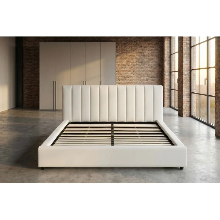 KAWOLA Bett CATTURA Polsterbett Velvet creme 200x200cm mit Lattenrost – Bild 2