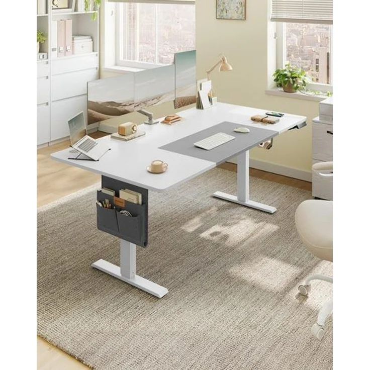 SONGMICS Höhenverstellbarer Schreibtisch elektrisch, 180 x 80 cm, stufenlos verstellbar, Memory-Funktion mit 4 Höhen, USB-C-Anschluss, wolkenweiß-taubengrau – Bild 1