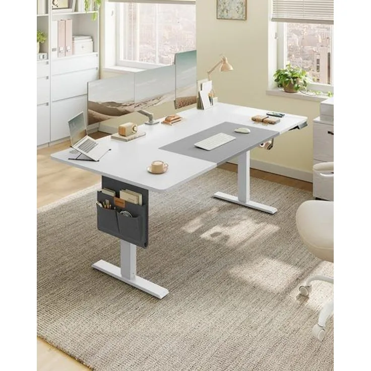 SONGMICS Höhenverstellbarer Schreibtisch elektrisch, 180 x 80 cm, stufenlos verstellbar, Memory-Funktion mit 4 Höhen, USB-C-Anschluss, wolkenweiß-taubengrau