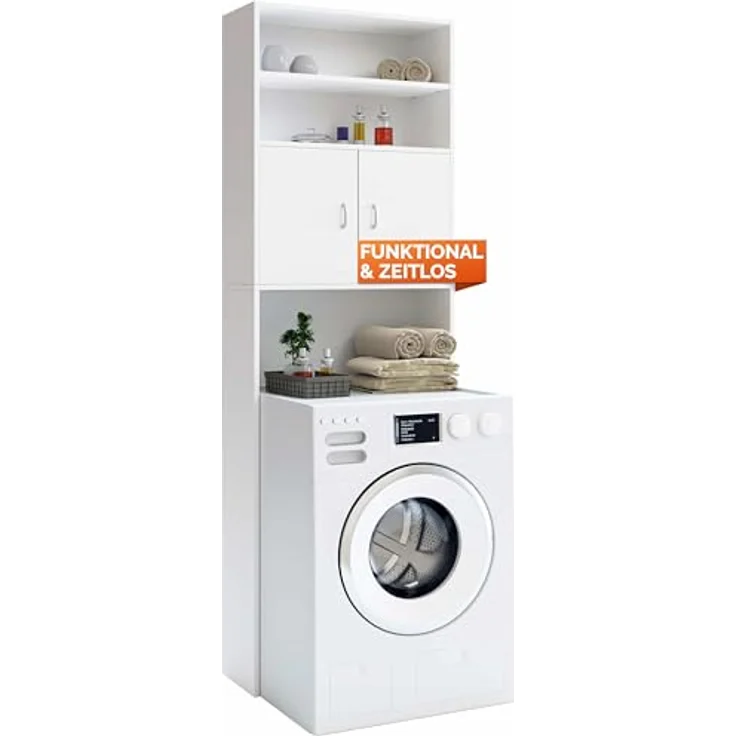 Casaria Waschmaschinenumbauschrank Neapel Waschmaschinenschrank mit Türen Überbauschrank Waschmaschine Bad Weiß – Bild 10
