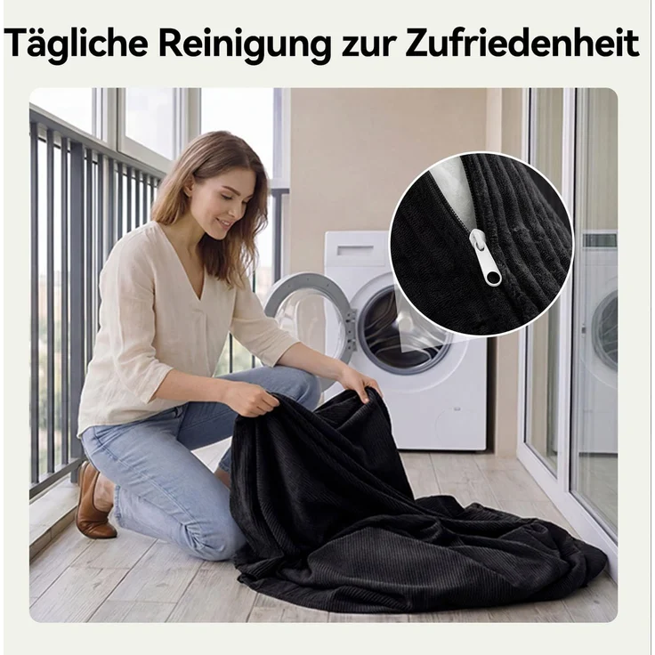 Aoxun Kordstoff Schlafsofa 200×97×70cm, 5-in-1 Umwandelbares Bodensofa, Hochdichter Schaumstoff, Haustierfreundlich, Keine Montage, Schwarz – Bild 7