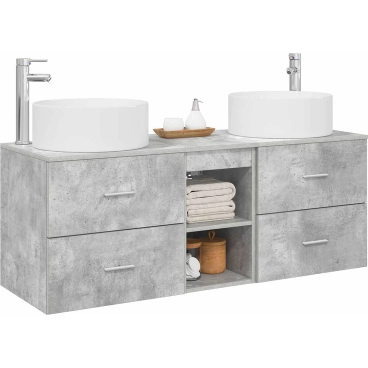 vidaXL Badezimmerschrank-Set 3 stk. Betongrau 129 x 44,5 x 80 cm 3405950 – Bild 3