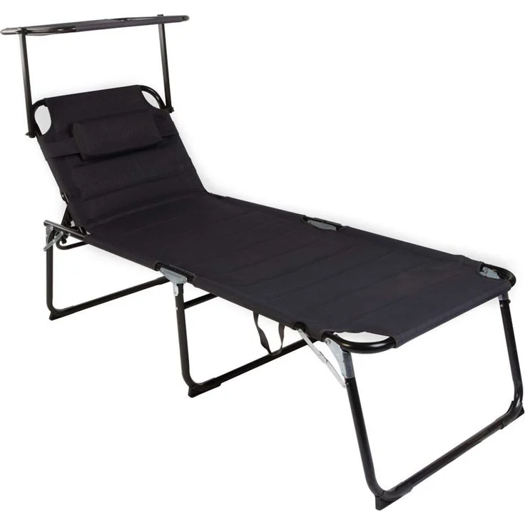 LEX XXL Gartenliege mit Sonnendach, gepolstert mit Kopfkissen, Aluminium, Schwarz, 70x200x45 cm – Bild 1