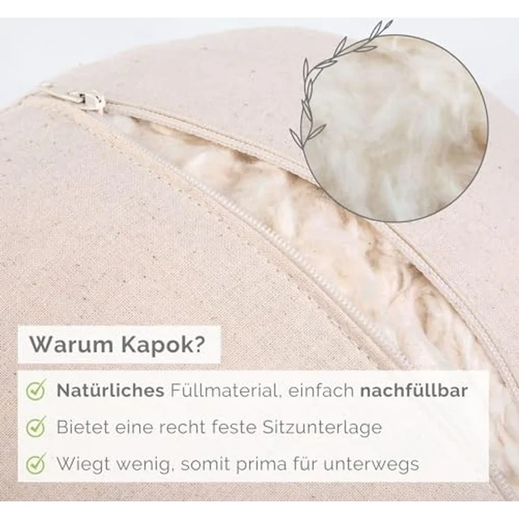 bodhi Meditationskissen Meditationskissen RONDO, 32 x 20 cm Raja, taupe/silber, Kapok – Bild 5