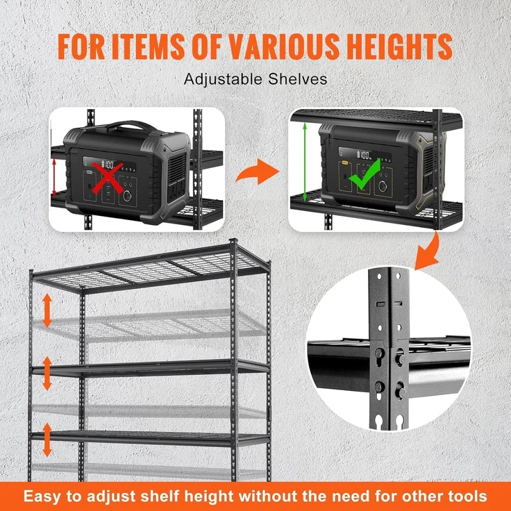 VEVOR Lagerregal 5-stufig verstellbar 907,2 kg Kapazität Garagenregale, Metall-Organizer Drahtregal schwarz 152,4 x 61 x 198,1 cm für Küche, Speisekammer Keller Badezimmer Wäscheschrank – Bild 7