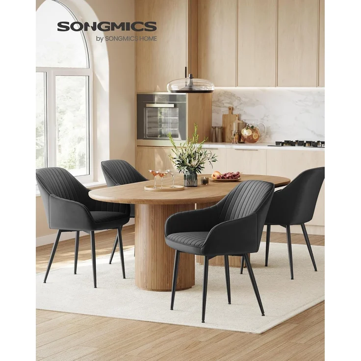 SONGMICS Esszimmerstuhl mit Armlehnen, Samt, 62,5 x 60 x 85 cm, 1x Armlehnenstuhl, Tintenschwarz – Bild 2