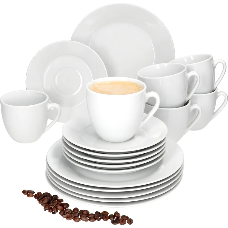 18tlg Kaffeeservice Tommy weiß Porzellan 6 Personen Dessertteller – Bild 1