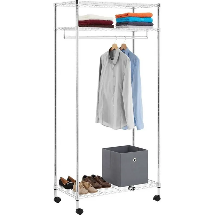 Rollgarderobe Kleiderwagen Anna Metall mit 1 Kleiderstange 3 Böden