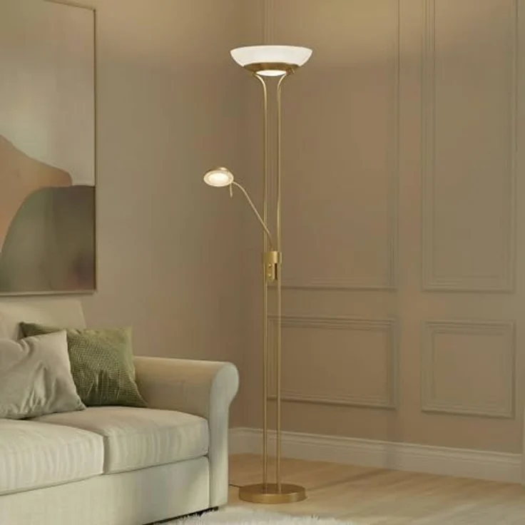 Lindby LED Stehlampe, dimmbare Deckenfluter mit verstellbarem Lesearm, Metall messing, Höhe 183 cm, für Wohnzimmer und Büro – Bild 2