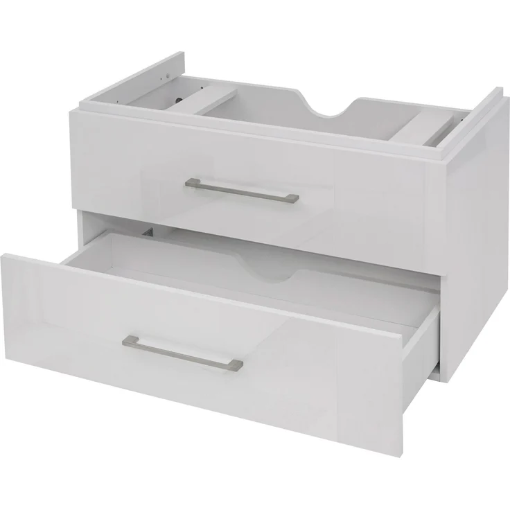 MCW Premium Waschbeckenunterschrank D16, 90cm, hochglanz weiß, 2 Schubladen, Soft-Close-System, Wandmontage