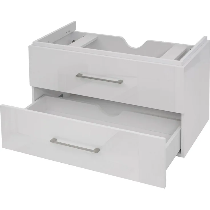 MCW Premium Waschbeckenunterschrank D16, 90cm, hochglanz weiß, 2 Schubladen, Soft-Close-System, Wandmontage