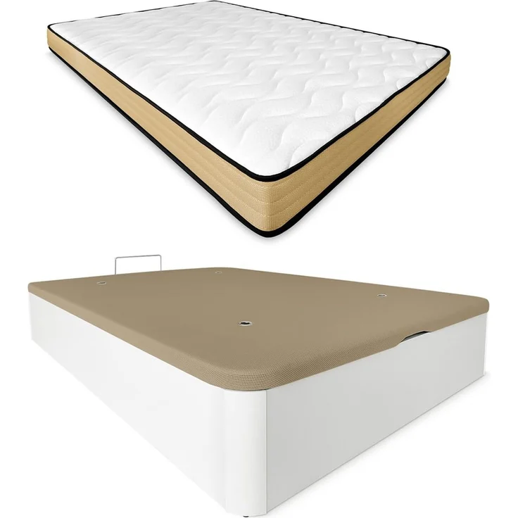 DUÉRMETE ONLINE Viskoelastische Matratze Aura, wendbar + klappbares Holzbett, großes Fassungsvermögen, 90x190 cm