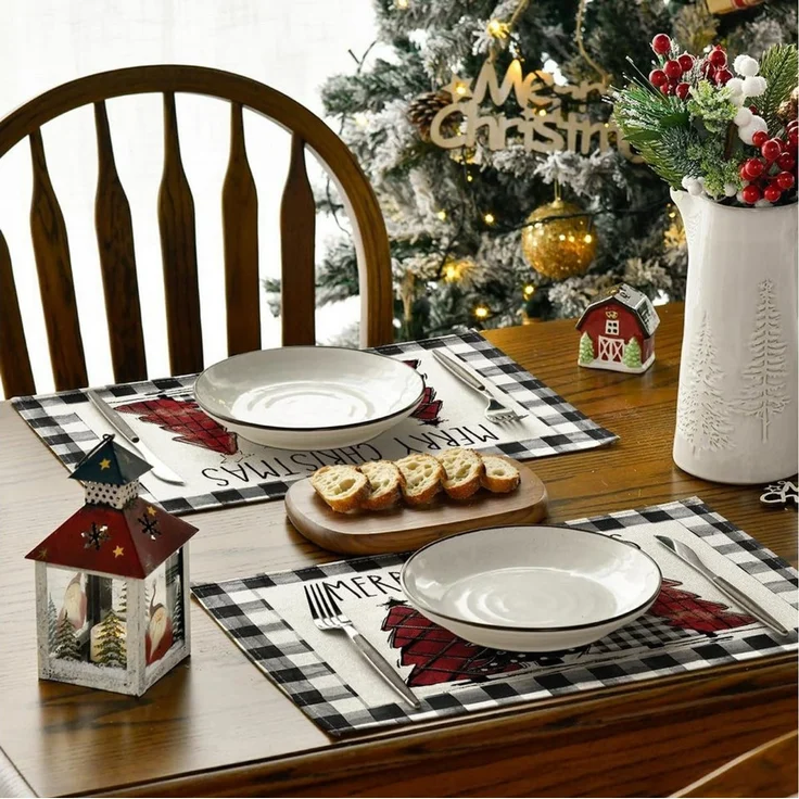 Bomiclss Platzset Tischsets mit Weihnachtsbäumen und Schneemann, Winter-Tischsets, (4-St), für den Außenbereich, Zuhause, Party, Küche, Esszimmer, Dekoration – Bild 4