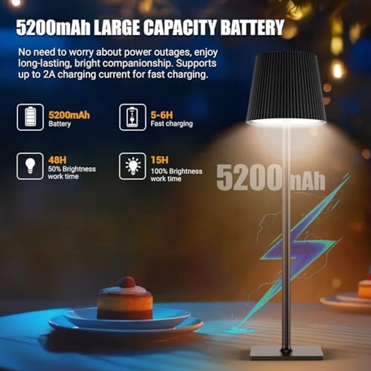 YICAIZI LED Tischlampe Kabellos Akku Tischlampen mit Flaschenverschluss Stufenlos Dimmbar Aufladbar Tischleuchte mit 3 Farbtemperatur für Outdoor, Wohnzimmer, Schlafzimmer, Nachttisch, Kohlenschwarz – Bild 5