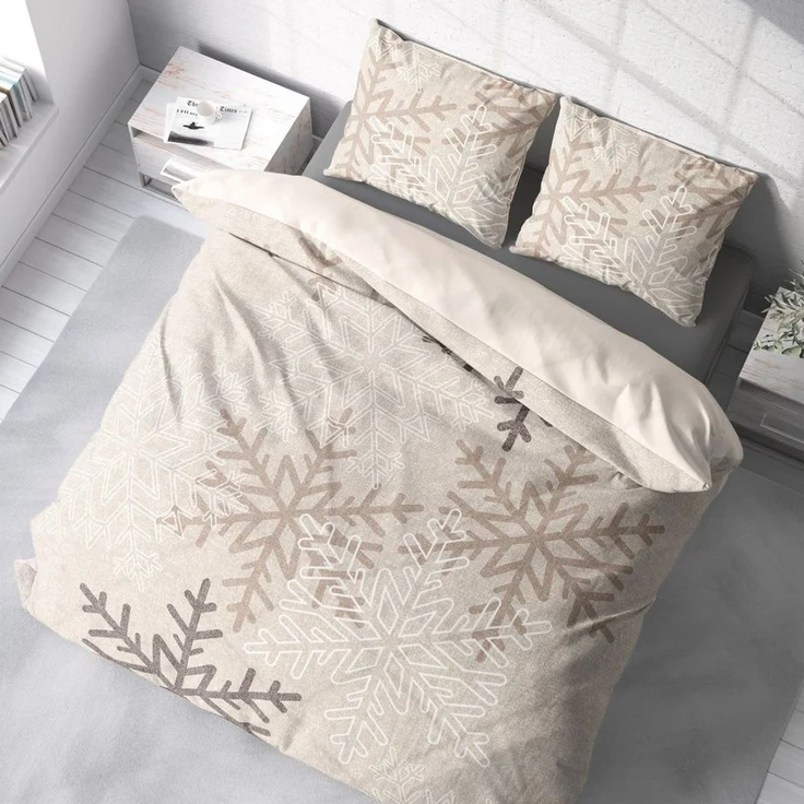 One Home Bettwäsche Winter Snowflakes, Flanell, 3 teilig, Kristalle und Schneeflocken, kuschelig warme weiche Baumwolle Biber – Bild 4