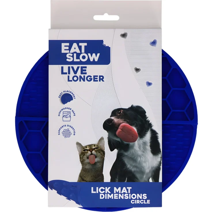 Eat Slow Live Longer runde Leckmatte mit tiefen Fächern blau, Durchmesser: 21 cm – Bild 1