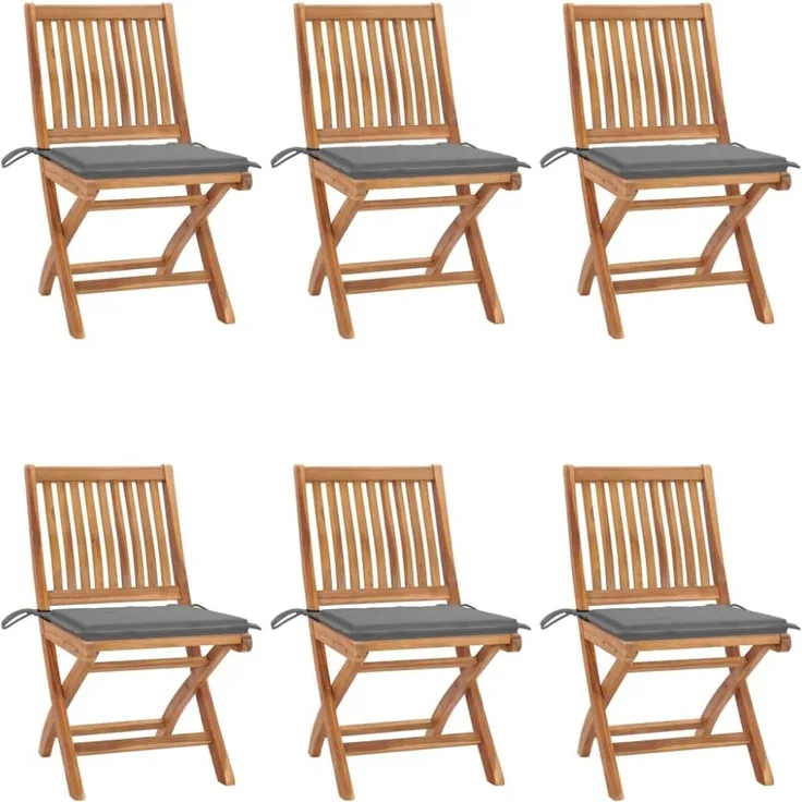 vidaXL Klappbare Gartenstühle mit Kissen 6 Stk. Massivholz Teak 3072835
