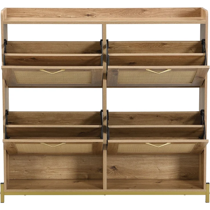 Schuhschrank aus MDF mit Metallgestell & oberer Ablage, 108,5x24x100 cm, Holzfarbe – Bild 6