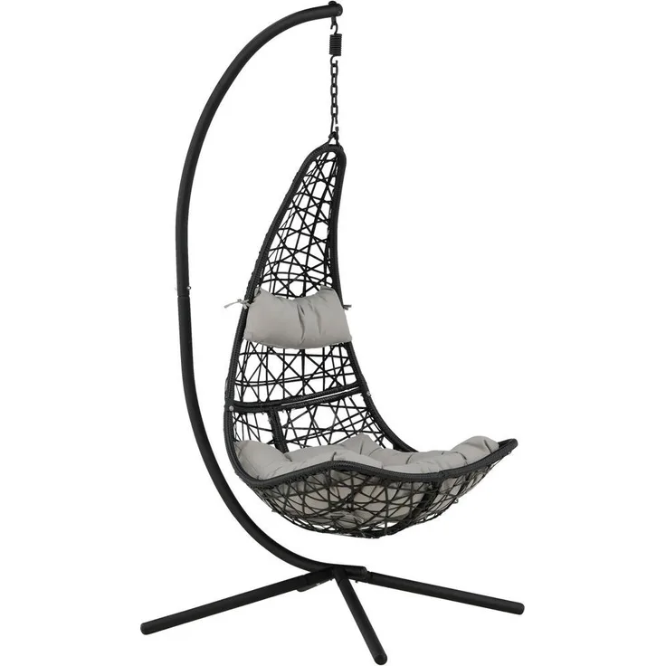 Gardenson Hängesessel, Grau und Schwarz, wetterbeständig, Kunststoff, 132x205x130 cm