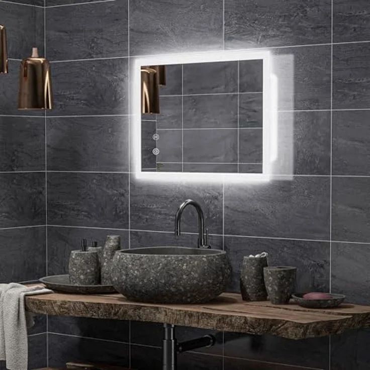 Kleankin Spiegel Badspiegel mit LED-Beleuchtung, Lichtspiegel mit Touchschalter (beschlagfreier Wandspiegel mit 3 Lichtfarben, 1-St, IP44 Wasserdicht), Memory-Funktion, 70cm x 50cm x 3cm – Bild 2