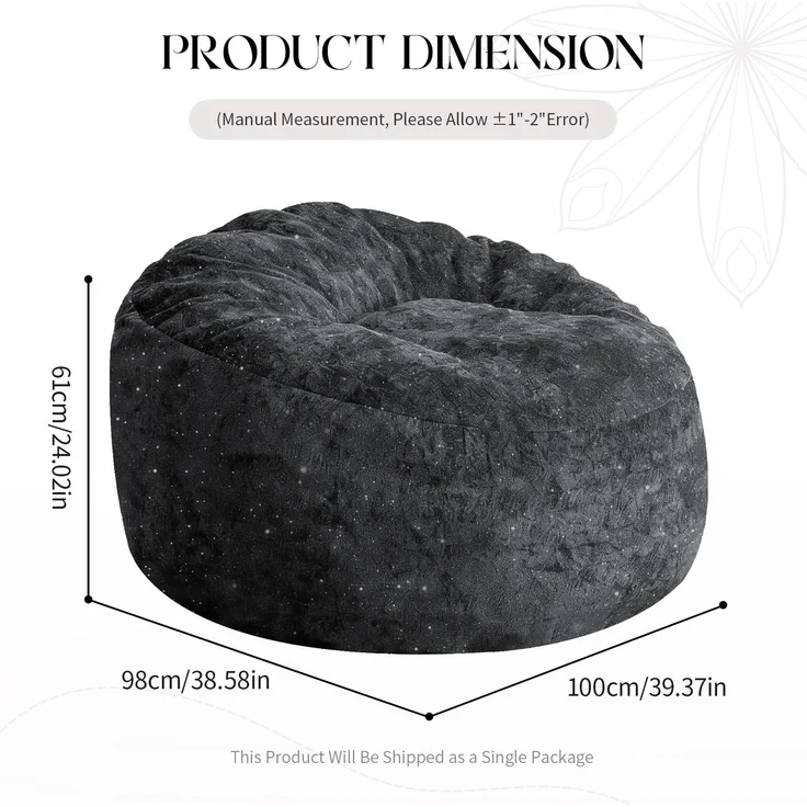 Bean Bag Sessel 100cm×98cm×61cm – schwarzes Flannelette mit hoher Rückenlehne – Bild 6