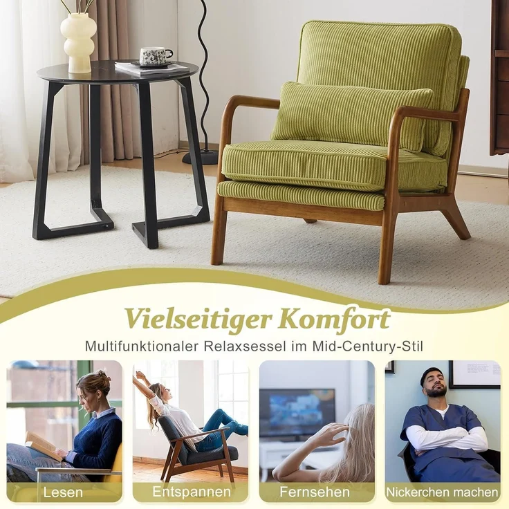 Sessel Cocktailsessel Loungesessel Ohrensessel Massivholz Grün – Bild 9