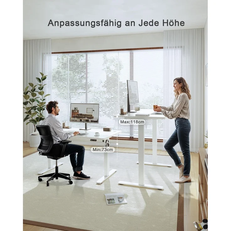 JUMMICO Höhenverstellbarer Schreibtisch mit USB-Ladeanschluss 100x60 cm, Schreibtisch Höhenverstellbar Elektrisch, Steh-Sitz Tisch Stehpult Verstellbarer Computertisch,Standing Desk,Weiß – Bild 6