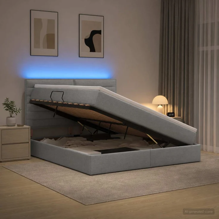 vidaXL LED-Speicherbett mit Matratze Hellgrau 180 x 200 cm Stoff 3459897 – Bild 4