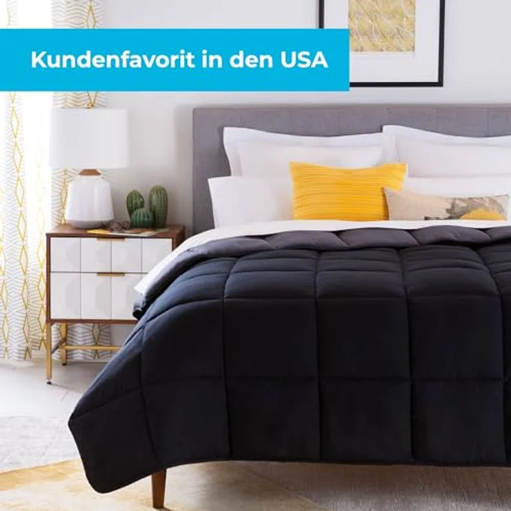 Linenspa 4 Jahreszeiten Bettdecke aus Microfaser – Ganzjahresdecke – Ultraweich – Steppdecke 200x200 cm, Schwarz / Dunkelgrau – Bild 3