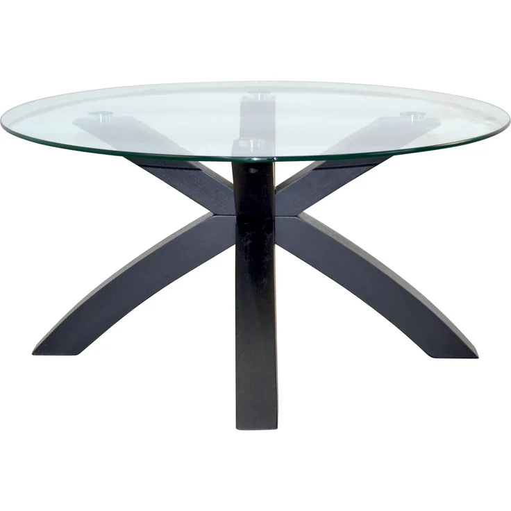 Couchtisch mit Glasplatte Ø80 cm – Rund, Eiche-Massivholz schwarz lackiert – Bild 3