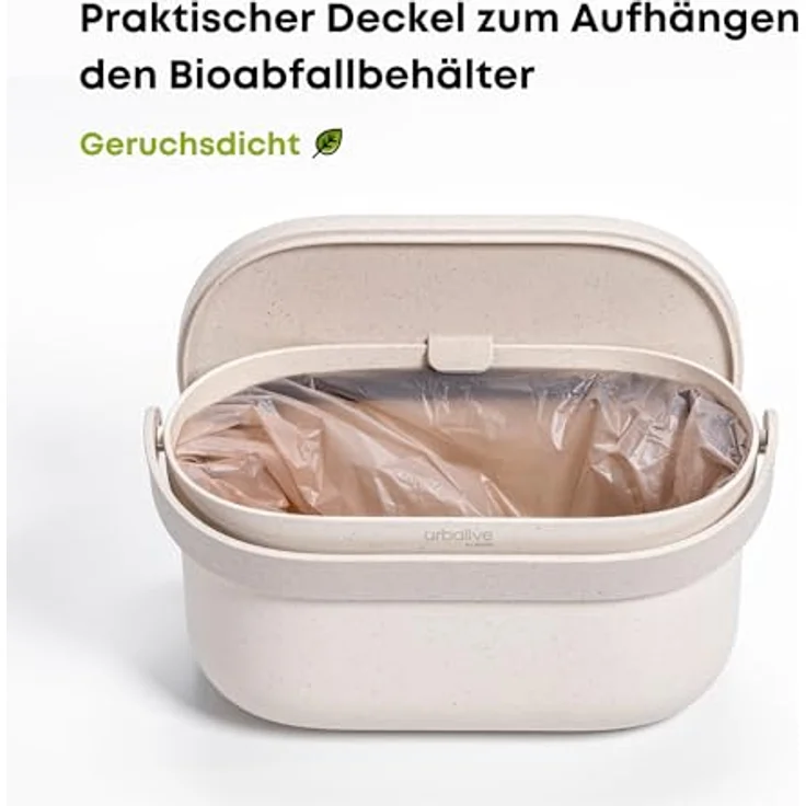 PLASTIA Papierkorb Plastia Biomüll Behälter mit Beuteln Elfenbein weiß Kaffeesatz – Bild 5