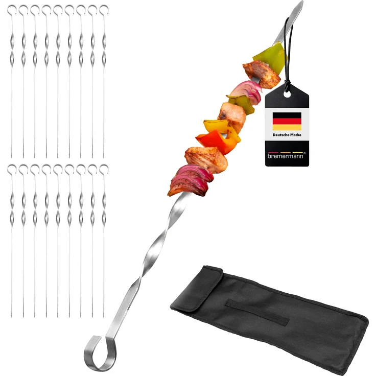 Grillspieße 20er Set, inkl. Aufbewahrungstasche / Edelstahl, 39 cm, gedreht – Bild 1