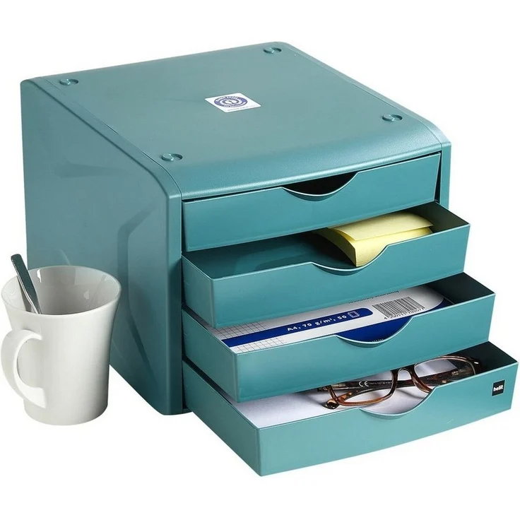 HELIT Schubladenbox the green chameleon, mit 4 Schubladen, geschlossen, stapelbar, Recycling-Kunststoff – Bild 2