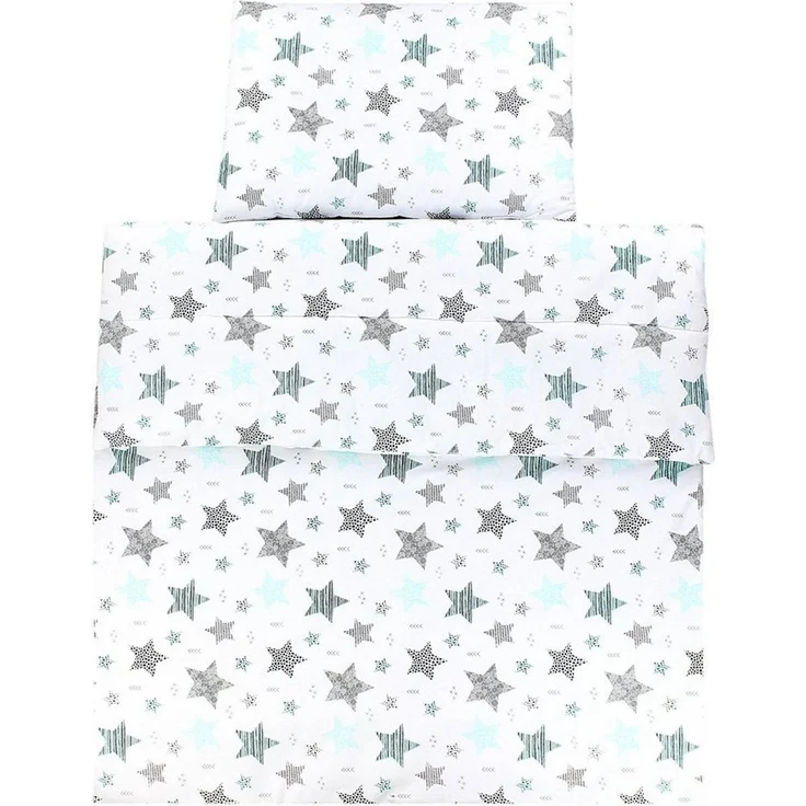 TupTam Kinderbettdecke-Set, Ganzjahresdecke, 2tlg., 1x Bettdecke, 1x Flachkissen, Sterne Mint / Schwarz, 135x100 cm – Bild 3