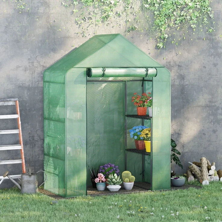 MELAYR, Gartengewächshaus mit 3 Regalböden, 96 x 28 x 13 cm, Grün – Bild 3
