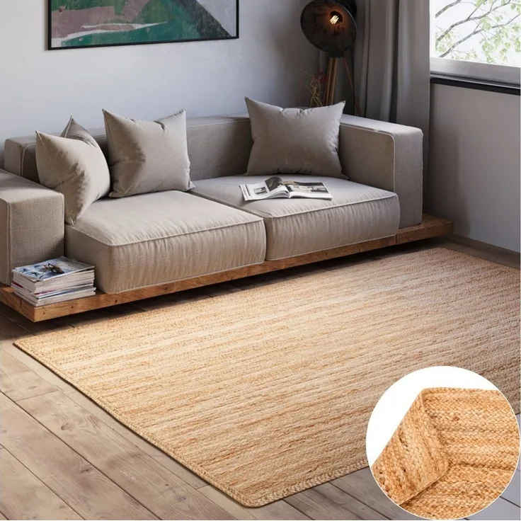 Wohnando Teppich MY-RUG Nitin, aus 100% Jute 60x40cm, rechteckig, Höhe: 10 mm, handgewebt, Natürliches Material, Boho-Stil, wendbar