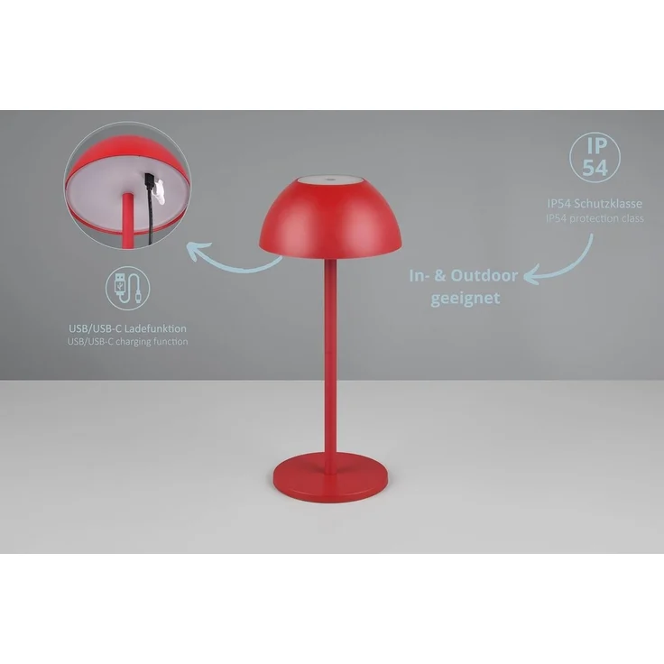 lightling LED Tischleuchte Robert, Touchfunktion, LED fest integriert, Warmweiß, 4 fach Touch, Akkubetrieb, USB-C, Outdoor geeignet, rot – Bild 3
