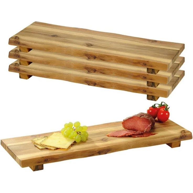 4 Stück Servierbrett mit Füßen, Akazie - 53 x 19cm