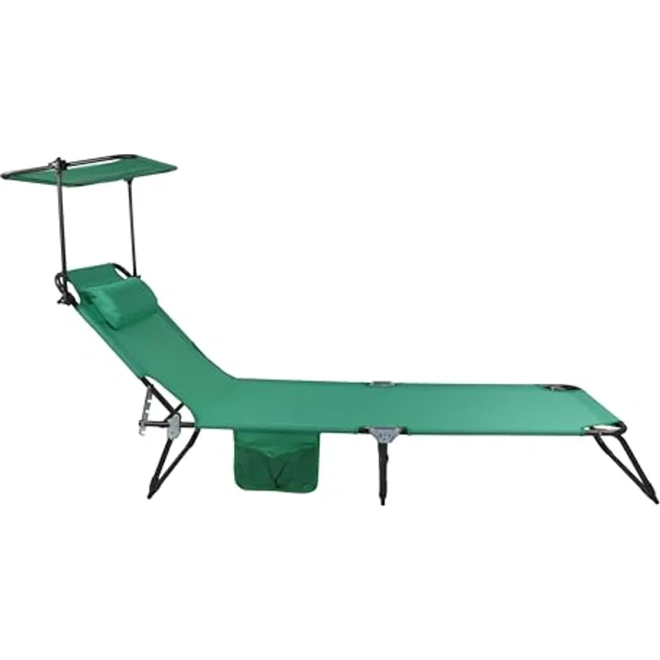 Ambia Garden Gartenliege, Klappbar und verstellbar, Grün, UV-beständig, rostfrei, mit Dach, 55x24x185 cm – Bild 4