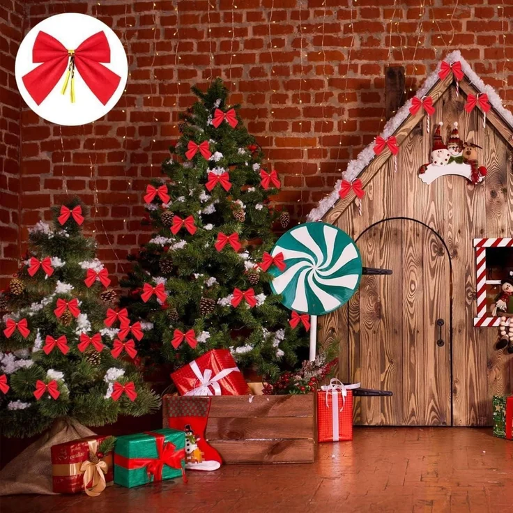 96 Rote Weihnachtsschleifen 6cm, Festliche Geschenkschleifen für Weihnachten – Bild 7
