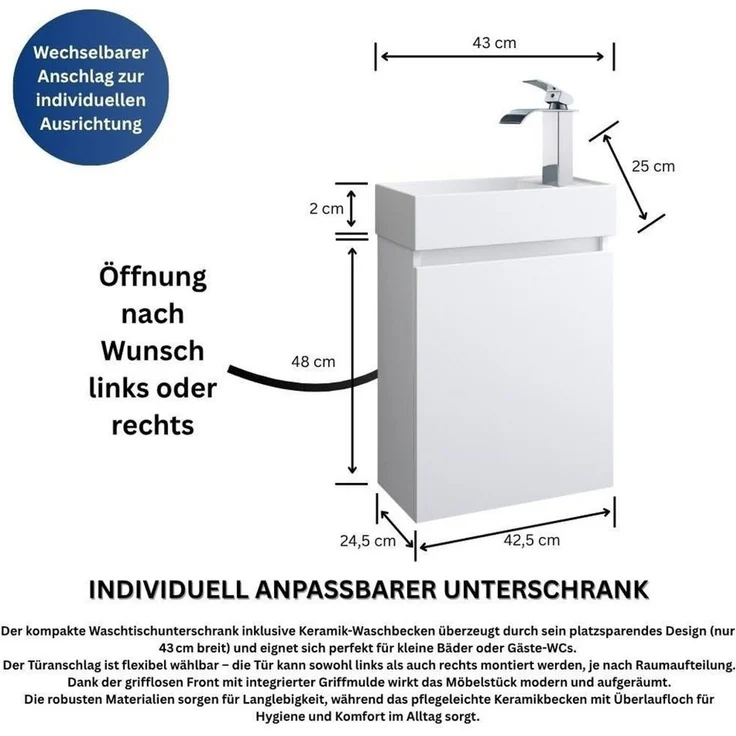 Faizee Home Badmöbel-Set Badmöbel-Set 40 cm Badeschrank Waschtisch Unterschrank Spiegel, Weiß – Bild 4