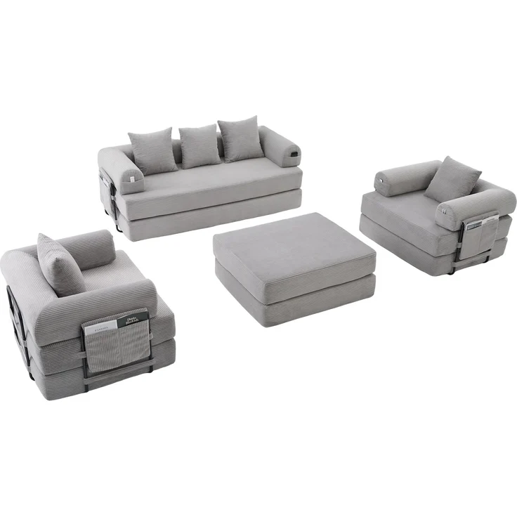ZUBALIYA Ecksofa 94x67 cm, mit Ablageflächen, mit Cordbezug, mit breiten Armlehnen, modular aufgebaut, mit Schaumstoffpolsterung – Bild 20