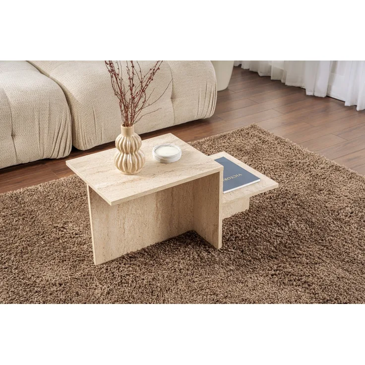 Modern Rustic Coffee Table, Travertine, 80 x 40 x 40 | Made from 100% Melamine Coated Particle Board, Thickness: 18 mm | Perfect for Modern Home Office & Study Spaces, Elegant and Functional Design