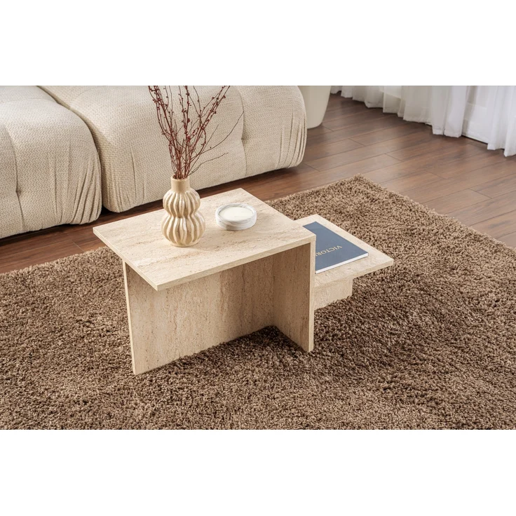 Modern Rustic Coffee Table, Travertine, 80 x 40 x 40 | Made from 100% Melamine Coated Particle Board, Thickness: 18 mm | Perfect for Modern Home Office & Study Spaces, Elegant and Functional Design – Bild 1